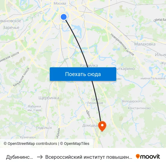 Дубининская ул., 57 to Всероссийский институт повышения квалификации МВД РФ map