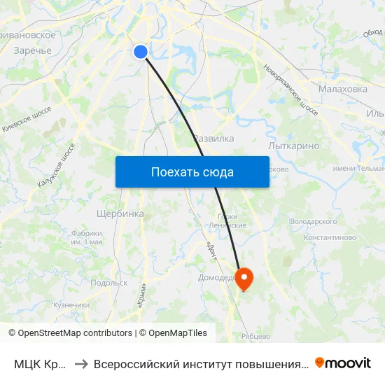 МЦК Крымская to Всероссийский институт повышения квалификации МВД РФ map