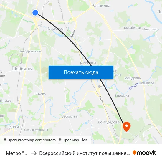 Метро "Аннино" to Всероссийский институт повышения квалификации МВД РФ map