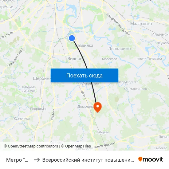 Метро "Орехово" to Всероссийский институт повышения квалификации МВД РФ map