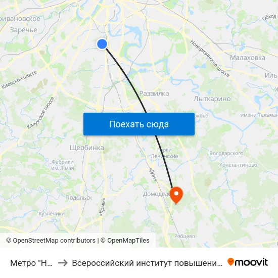 Метро "Нагорная" to Всероссийский институт повышения квалификации МВД РФ map