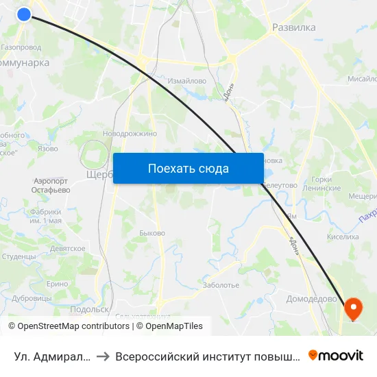 Ул. Адмирала Корнилова to Всероссийский институт повышения квалификации МВД РФ map