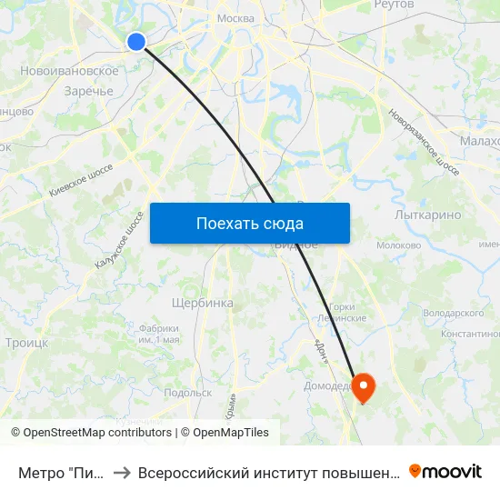 Метро "Пионерская" to Всероссийский институт повышения квалификации МВД РФ map