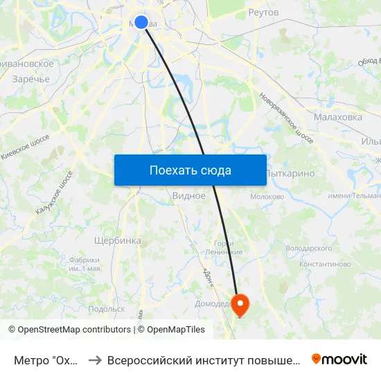 Метро "Охотный ряд" to Всероссийский институт повышения квалификации МВД РФ map