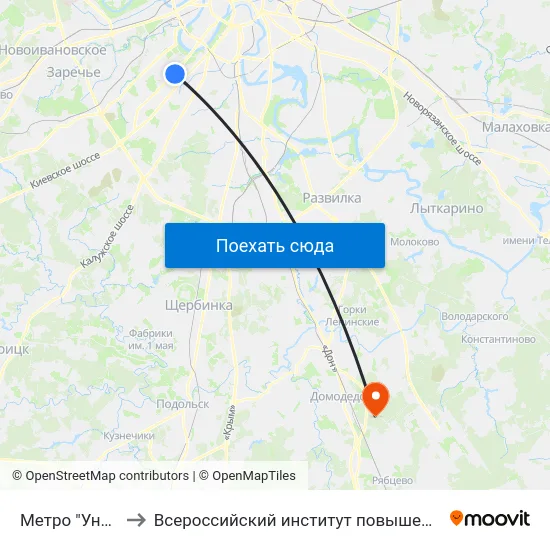 Метро "Университет" to Всероссийский институт повышения квалификации МВД РФ map