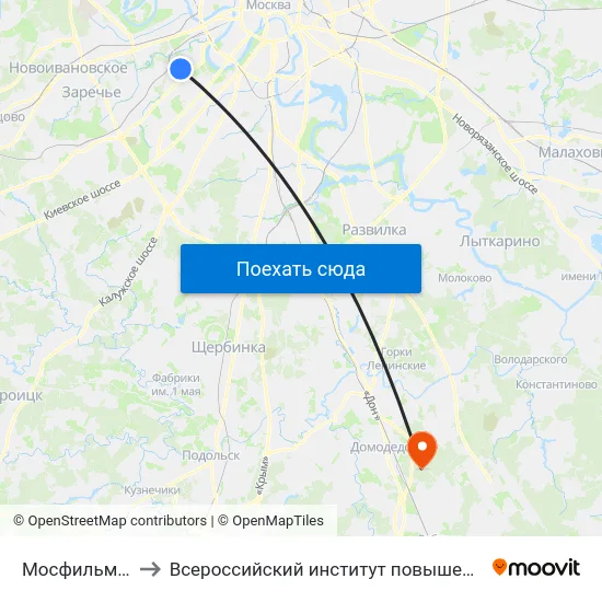 Мосфильмовская ул. to Всероссийский институт повышения квалификации МВД РФ map