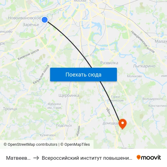Матвеевская ул. to Всероссийский институт повышения квалификации МВД РФ map