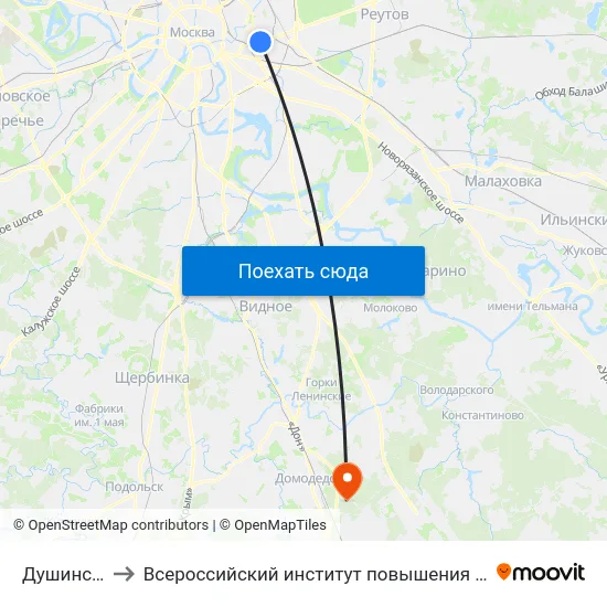 Душинская ул. to Всероссийский институт повышения квалификации МВД РФ map