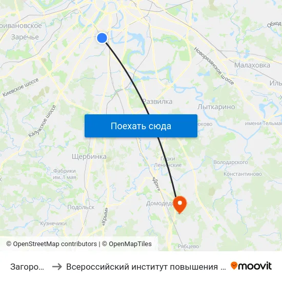 Загородное ш. to Всероссийский институт повышения квалификации МВД РФ map