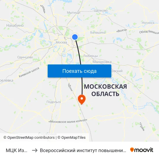 МЦК Измайлово to Всероссийский институт повышения квалификации МВД РФ map