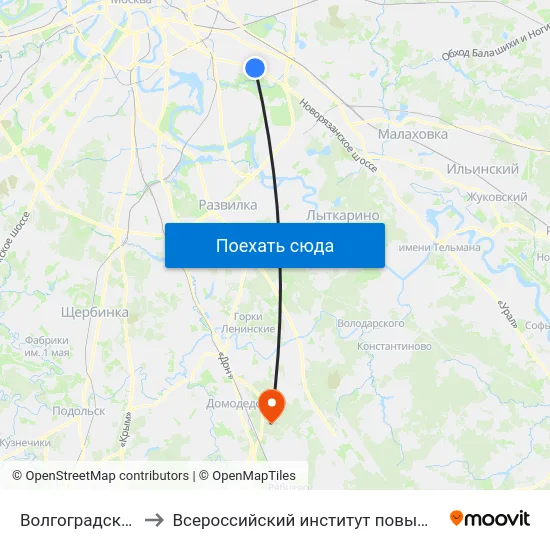Волгоградский просп., 163 to Всероссийский институт повышения квалификации МВД РФ map