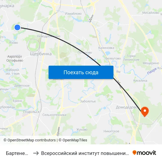 Бартеневская ул. to Всероссийский институт повышения квалификации МВД РФ map