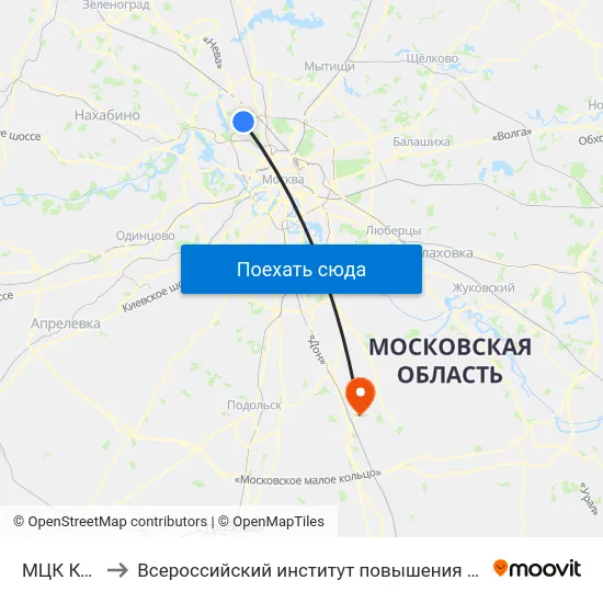 МЦК Коптево to Всероссийский институт повышения квалификации МВД РФ map