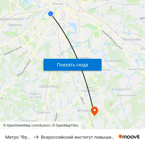 Метро "Фрунзенская" to Всероссийский институт повышения квалификации МВД РФ map