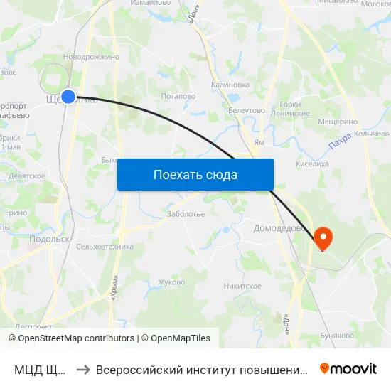 МЦД Щербинка to Всероссийский институт повышения квалификации МВД РФ map