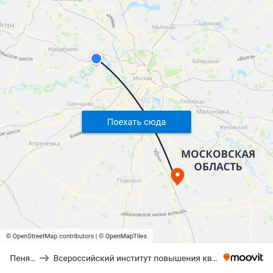 Пенягино to Всероссийский институт повышения квалификации МВД РФ map