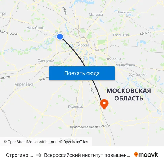 Строгино (Strogino) to Всероссийский институт повышения квалификации МВД РФ map