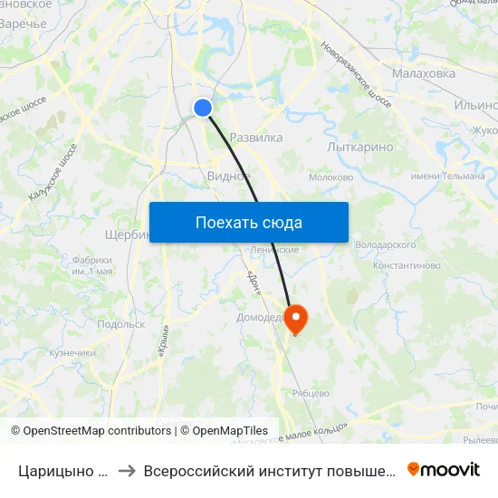 Царицыно (Tsaritsyno) to Всероссийский институт повышения квалификации МВД РФ map