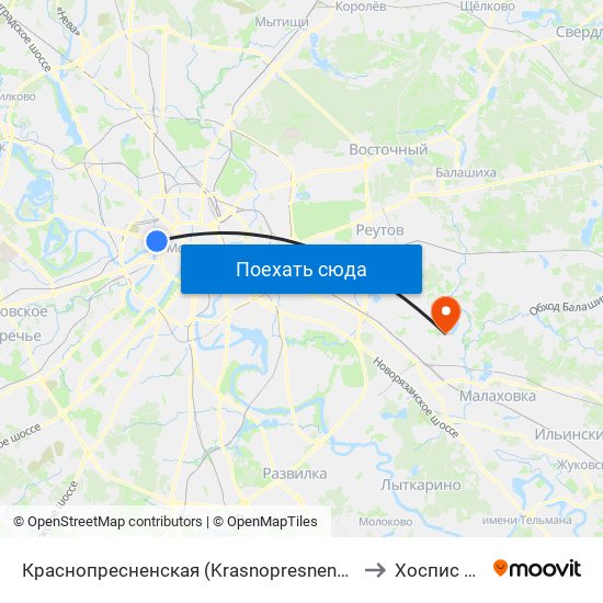 Краснопресненская (Krasnopresnenskaya) to Хоспис №8 map