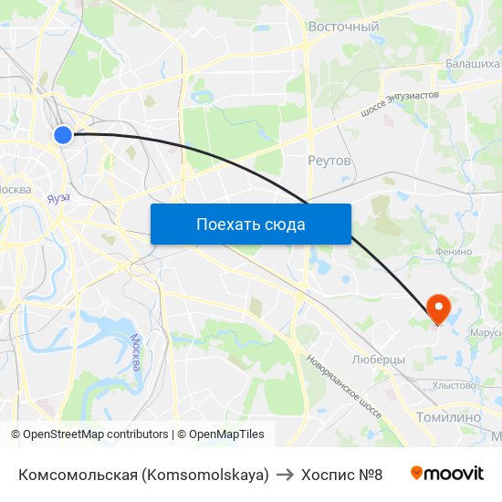 Комсомольская (Komsomolskaya) to Хоспис №8 map