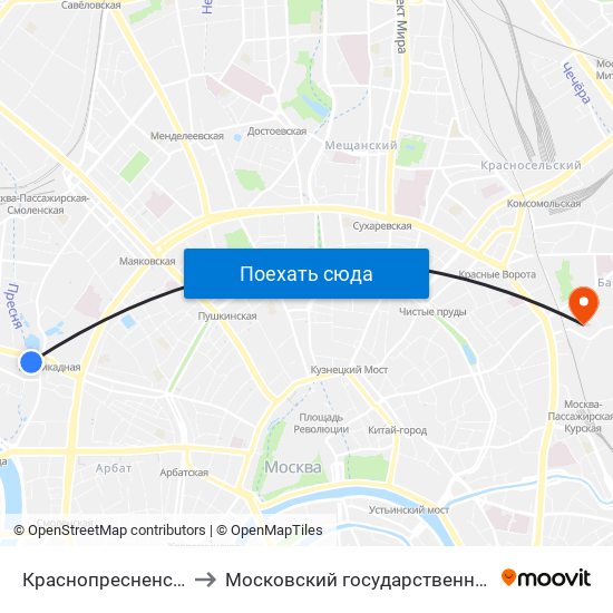 Краснопресненская (Krasnopresnenskaya) to Московский государственный университет геодезии и картографии map