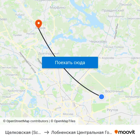 Щелковская (Schelkovskaya) to Лобненская Центральная Городская Больница map