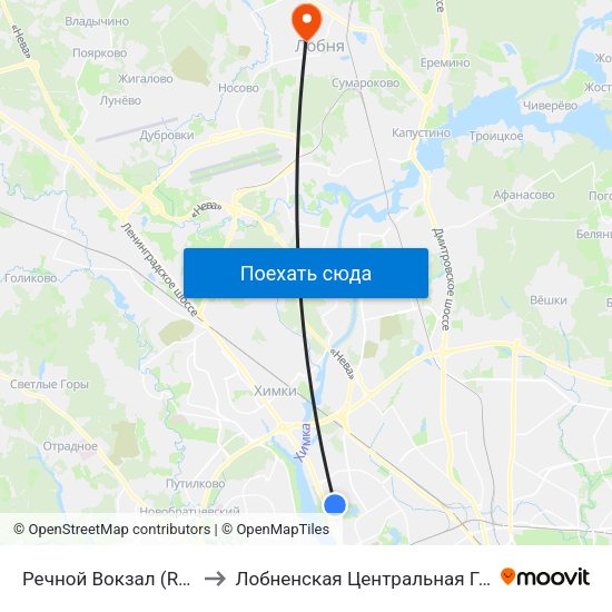 Речной Вокзал (Rechnoy Vokzal) to Лобненская Центральная Городская Больница map