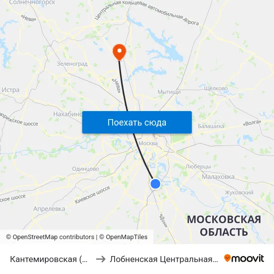 Кантемировская (Kantemirovskaya) to Лобненская Центральная Городская Больница map