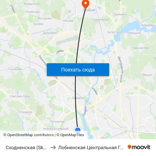 Сходненская (Skhodnenskaya) to Лобненская Центральная Городская Больница map