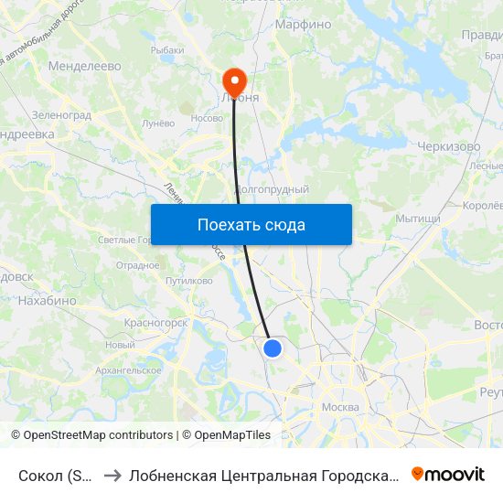 Сокол (Sokol) to Лобненская Центральная Городская Больница map