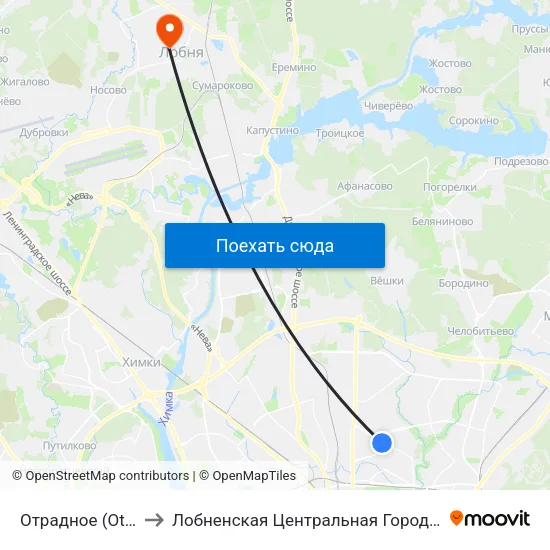 Отрадное (Otradnoe) to Лобненская Центральная Городская Больница map