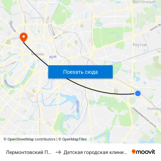 Лермонтовский Проспект (Lermontovsky Prospekt) to Детская городская клиническая больница №13 имени Н.Ф. Филатова map