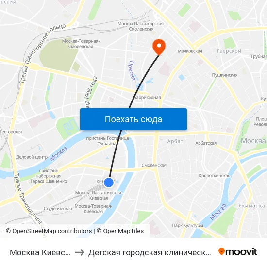 Москва Киевская (Kievsky Station) to Детская городская клиническая больница №13 имени Н.Ф. Филатова map