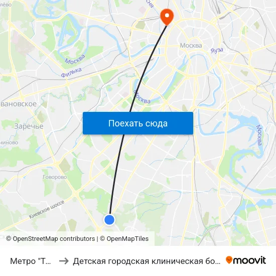 Метро "Теплый Стан" to Детская городская клиническая больница №13 имени Н.Ф. Филатова map