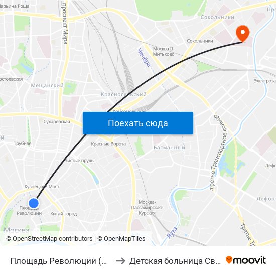 Площадь Революции (Ploschad Revolyutsii) to Детская больница Святого Владимира map