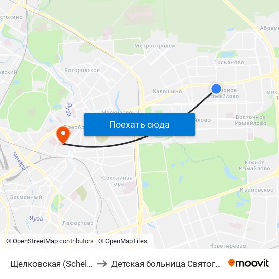 Щелковская (Schelkovskaya) to Детская больница Святого Владимира map