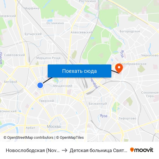 Новослободская (Novoslobodskaya) to Детская больница Святого Владимира map