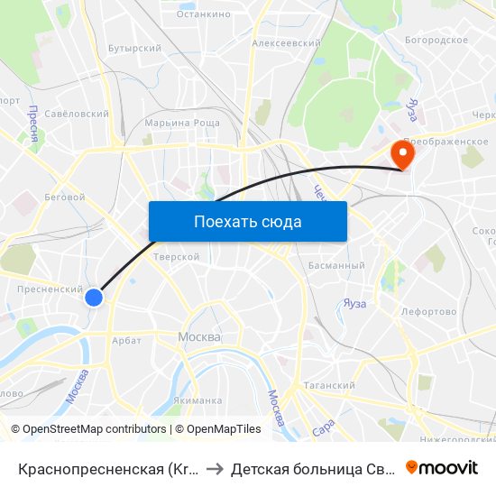 Краснопресненская (Krasnopresnenskaya) to Детская больница Святого Владимира map