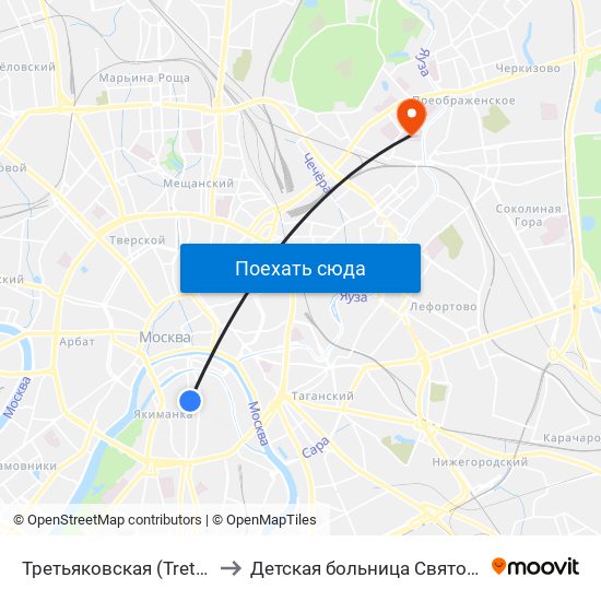 Третьяковская (Tretyakovskaya) to Детская больница Святого Владимира map