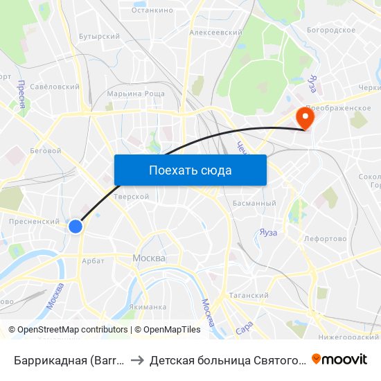 Баррикадная (Barrikadnaya) to Детская больница Святого Владимира map