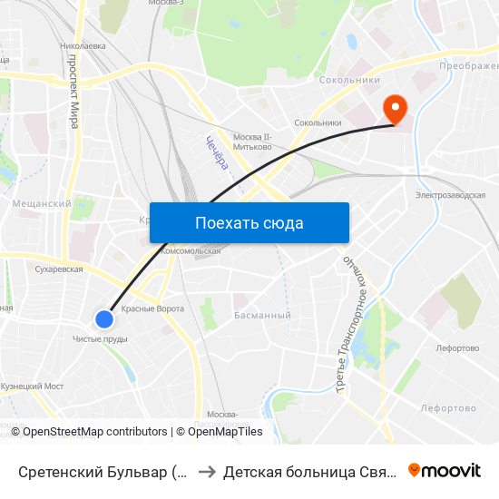 Сретенский Бульвар (Sretinsky Bulvar) to Детская больница Святого Владимира map