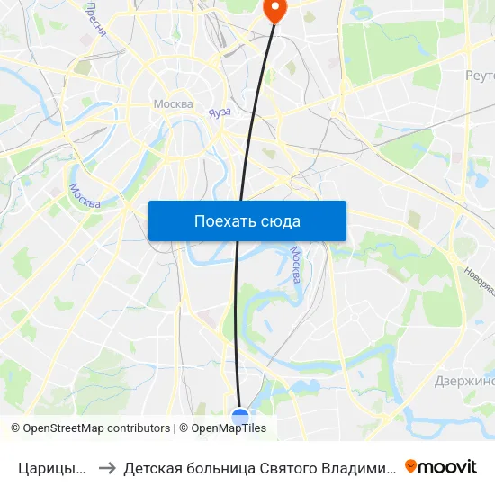Царицыно to Детская больница Святого Владимира map