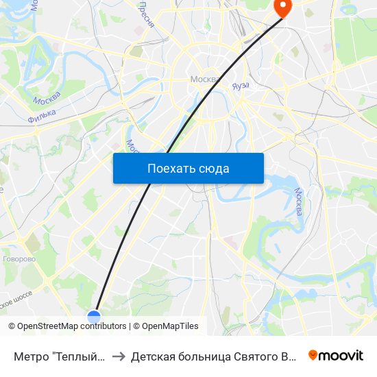 Метро "Теплый Стан" to Детская больница Святого Владимира map