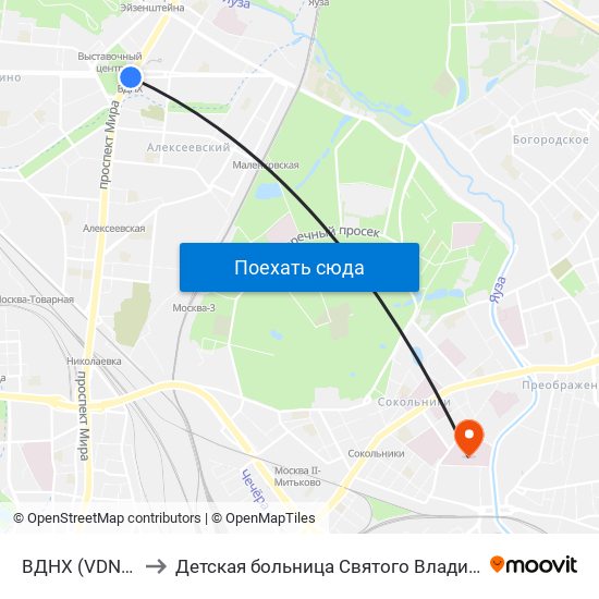 ВДНХ (VDNKh) to Детская больница Святого Владимира map