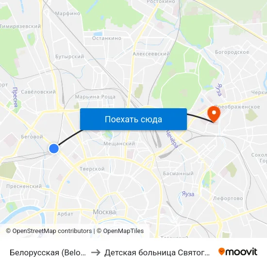 Белорусская (Belorusskaya) to Детская больница Святого Владимира map
