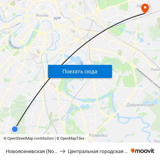 Новоясеневская (Novoyasenevskaya) to Центральная городская больница г. Реутов map