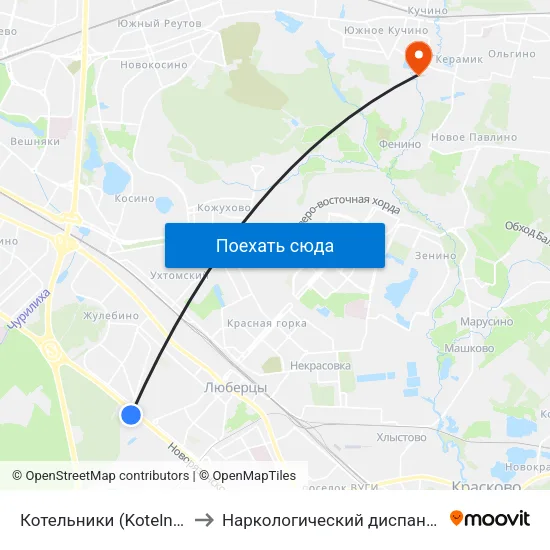 Котельники (Kotelniki) to Наркологический диспансер map