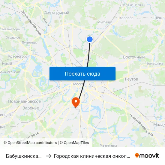 Бабушкинская (Babushkinskaya) to Городская клиническая онкологическая больница № 1 Филиал №1 map