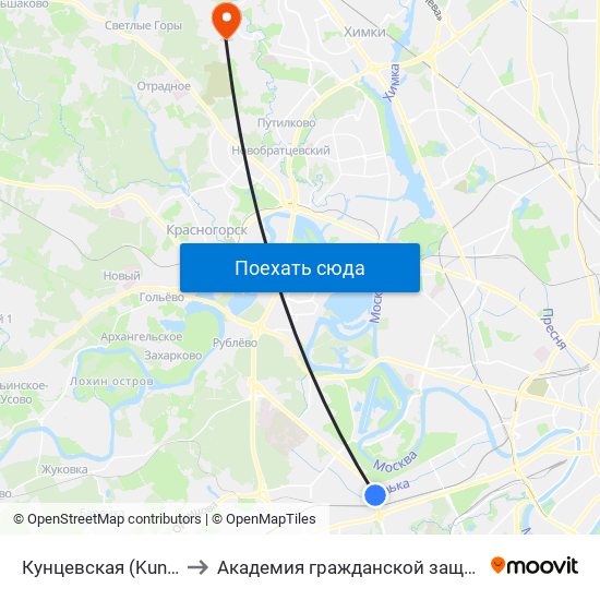 Кунцевская (Kuntsevskaya) to Академия гражданской защиты МЧС России map