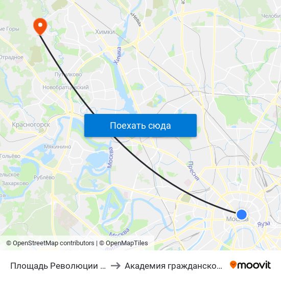 Площадь Революции (Ploschad Revolyutsii) to Академия гражданской защиты МЧС России map